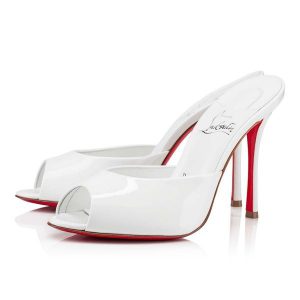 Christian Louboutin Pumps 100 mm Sandales en Cuir Verni Bianco/lin Bianco