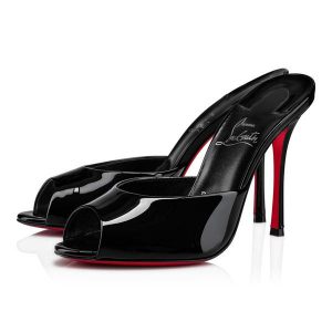 Christian Louboutin Pumps 100 mm Sandales en Cuir Verni Noir/lin