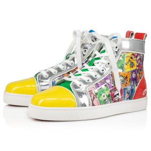 Christian Louboutin Baskets Hautes Femme Fun Louis Cuir verni et tissu imprimé Happy Loubies Multicolore