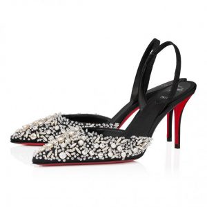 Christian Louboutin Queenissima Sling 80mm Sling Back Pumps en Tissu Moiré Noir