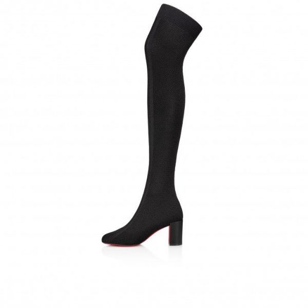 Christian Louboutin Beyonstage Botta 70mm Cuissardes en Résille et Cuir de Veau Noir – Image 2