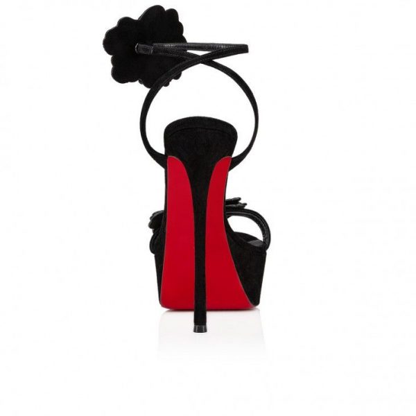 Christian Louboutin Button Flower Strass Loubi Queen Alta 150 mm sandales à plateforme veau velours strass noir – Image 4