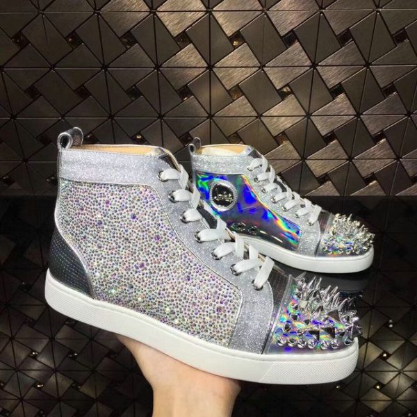 Christian Louboutin Baskets Hautes Femme Louis Strass Pik Pik Version Cuir iridescent Multi – Image 4