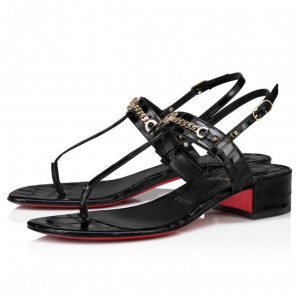 Mules Christian Louboutin MJ Thong 25 mm en cuir de veau embossé alligator - Noir