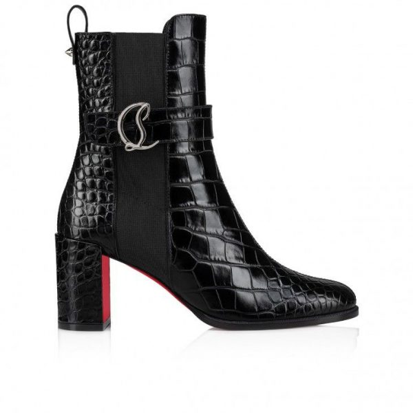 Christian Louboutin Cl Chelsea Booty 70 Mm Bottines Basses en Cuir de Veau Gaufré Alligator Noir – Image 2