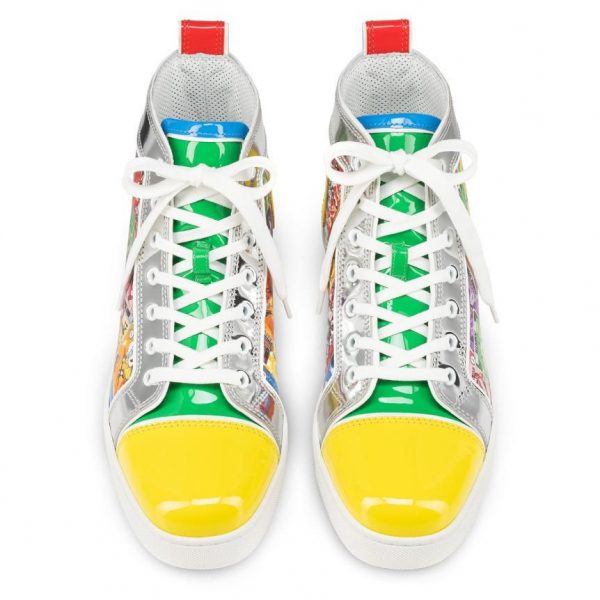 Christian Louboutin Baskets Hautes Femme Fun Louis Cuir verni et tissu imprimé Happy Loubies Multicolore – Image 2
