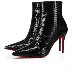 Christian Louboutin So Kate Booty 85 Mm Bottines Basses en Cuir de Veau Verni Gaufré Noir