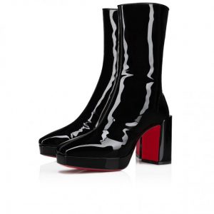 Christian Louboutin Alleo 90 Mm Bottines Basses en Cuir de Veau Verni Souple Noir