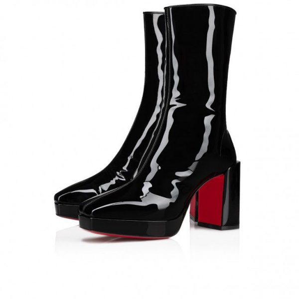 Christian Louboutin Alleo 90 Mm Bottines Basses en Cuir de Veau Verni Souple Noir