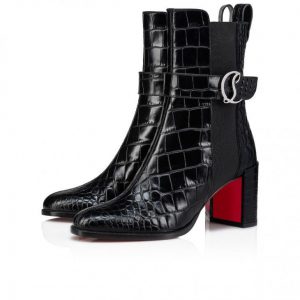Christian Louboutin Cl Chelsea Booty 70 Mm Bottines Basses en Cuir de Veau Gaufré Alligator Noir