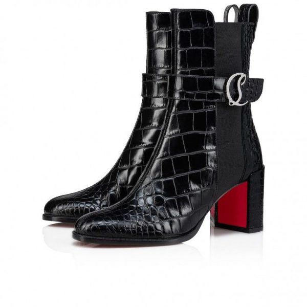 Christian Louboutin Cl Chelsea Booty 70 Mm Bottines Basses en Cuir de Veau Gaufré Alligator Noir