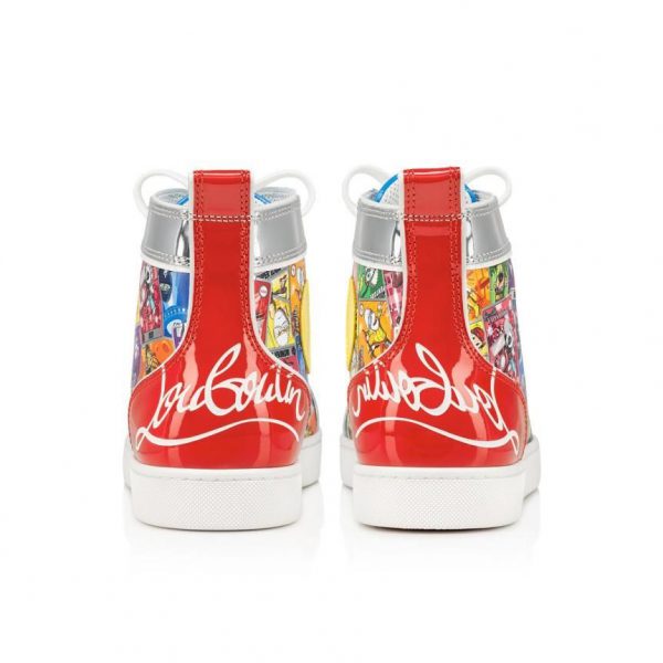 Christian Louboutin Baskets Hautes Femme Fun Louis Cuir verni et tissu imprimé Happy Loubies Multicolore – Image 3