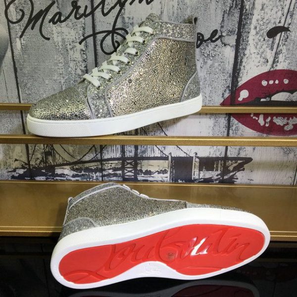 Christian Louboutin Baskets Hautes Femme Louis Strass Cuir suédé et cuir pailleté Argent – Image 3