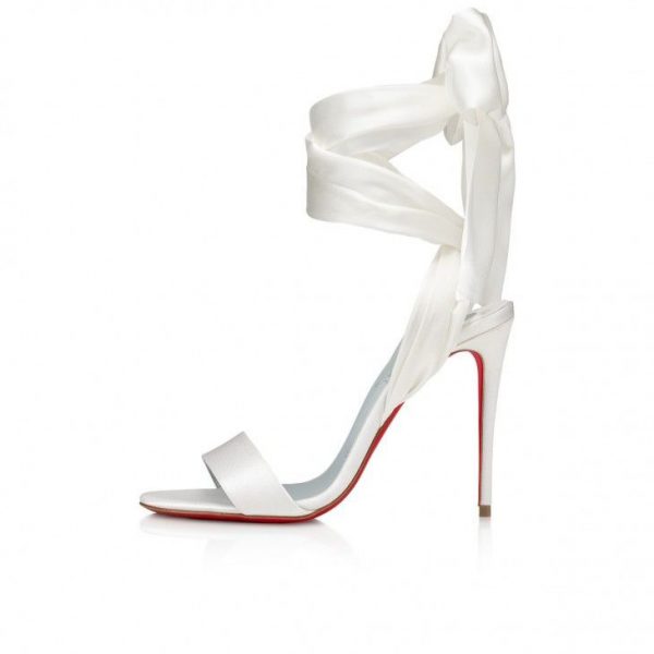 Sandales Christian Louboutin Du Désert Sandales 100 mm en crêpe satin blanc cassé – Image 2