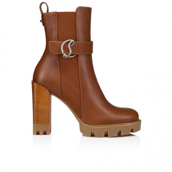 Christian Louboutin Cl Chelsea Lug 100 Mm Bottines Basses en Cuir de Veau Cuoio – Image 3