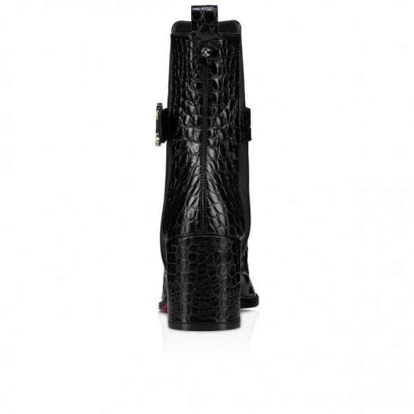 Christian Louboutin Cl Chelsea Booty 70 Mm Bottines Basses en Cuir de Veau Gaufré Alligator Noir – Image 3