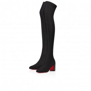 Christian Louboutin Beyonstage Botta 70mm Cuissardes en Résille et Cuir de Veau Noir