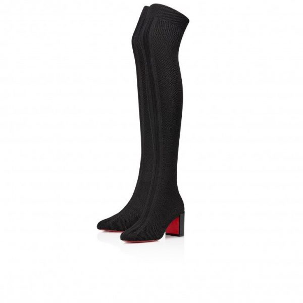 Christian Louboutin Beyonstage Botta 70mm Cuissardes en Résille et Cuir de Veau Noir