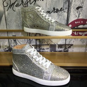 Christian Louboutin Baskets Hautes Femme Louis Strass Cuir suédé et cuir pailleté Argent