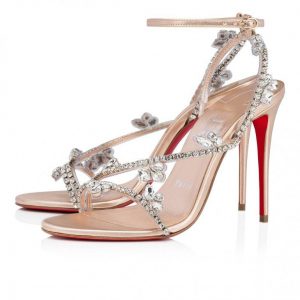 Christian Louboutin Joli Queen 100 Mm Sandales en Cuir Iridescent Leche