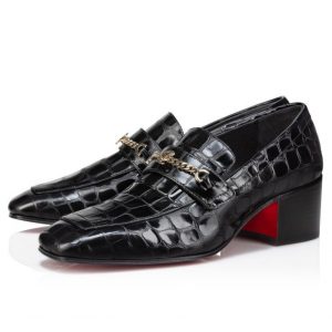 Christian Louboutin Mocassins 50 mm en cuir de veau embossé alligator noir