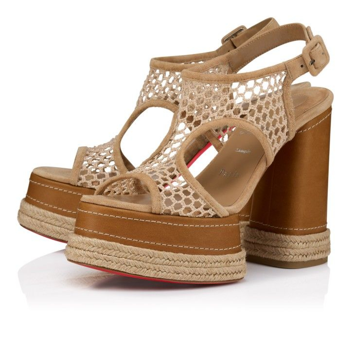 Christian Louboutin Almeja 130 mm espadrilles en maille et cuir de veau ciré lionne