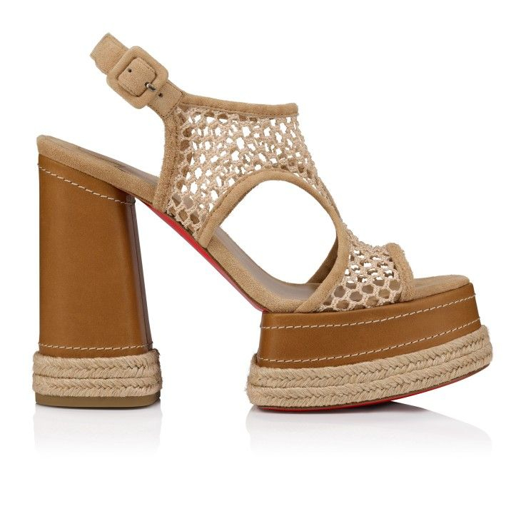 Christian Louboutin Almeja 130 mm espadrilles en maille et cuir de veau ciré lionne – Image 4