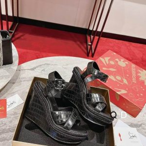 Christian Louboutin Almerio Espadrilles Compensées 120mm Cuir Embossé Noir