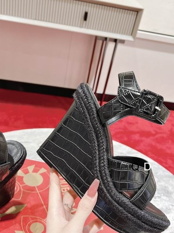 Christian Louboutin Almerio Espadrilles Compensées 120mm Cuir Embossé Noir – Image 3