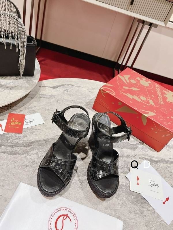 Christian Louboutin Almerio Espadrilles Compensées 120mm Cuir Embossé Noir – Image 5