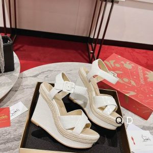 Christian Louboutin Almerio Espadrilles Compensées 120mm Cuir Embossé Blanc