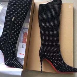 Christian Louboutin Alta Botta Plume Bottes 100mm en Daim Clouté Noir