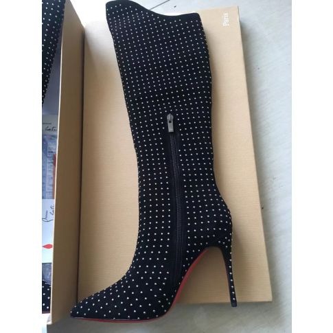 Christian Louboutin Alta Botta Plume Bottes 100mm en Daim Clouté Noir – Image 2