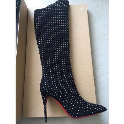 Christian Louboutin Alta Botta Plume Bottes 100mm en Daim Clouté Noir – Image 3