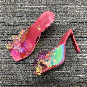 Christian Louboutin Sandales mules en cuir iridescent 100 mm TPU rose