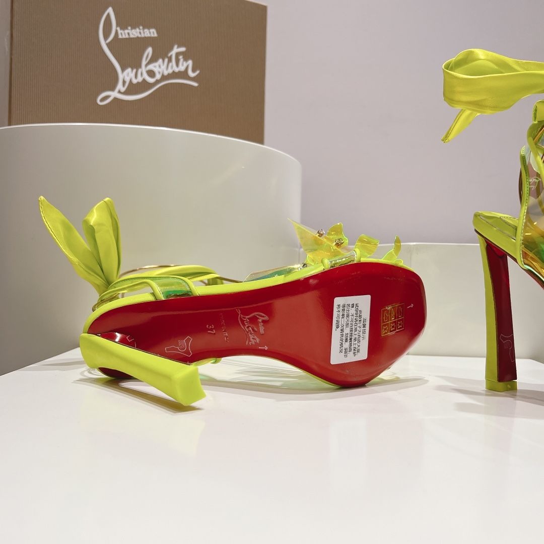 Christian Louboutin Alyah Sandales 85mm PVC Cuir Iridescent Jaune Néon – Image 3