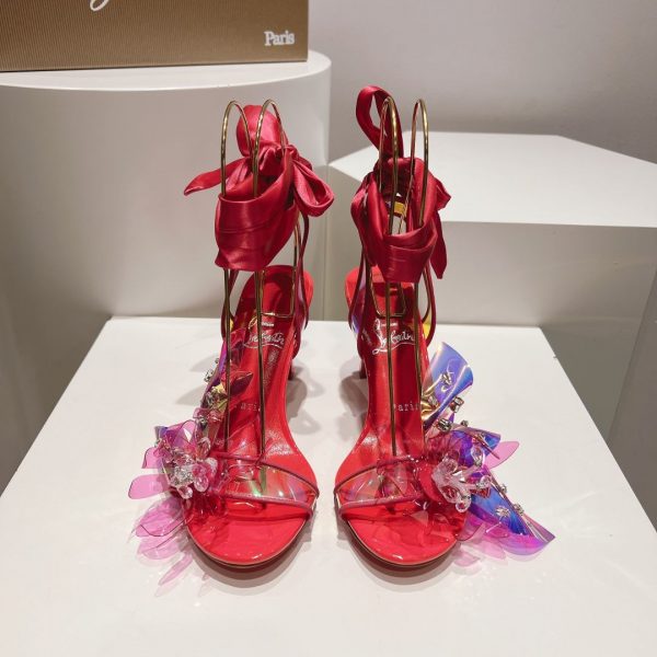 Christian Louboutin Alyah Sandales 85mm PVC Cuir Iridescent Rose – Image 3