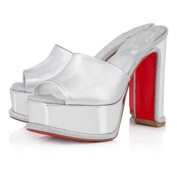 Christian Louboutin Amali Mule Alta 130 Mm Cuir Nappa Argent