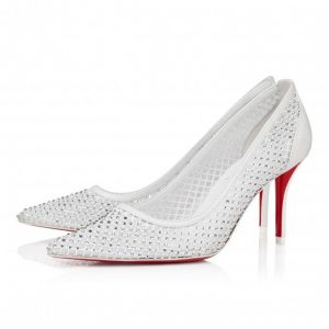 Christian Louboutin Apostropha Mesh Strass escarpins 80 mm en résille strassée et cuir nappa blanc