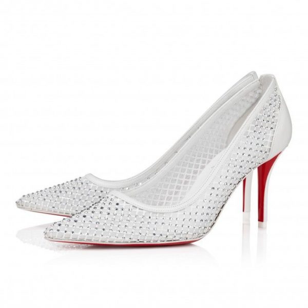 Christian Louboutin Apostropha Mesh Strass escarpins 80 mm en résille strassée et cuir nappa blanc