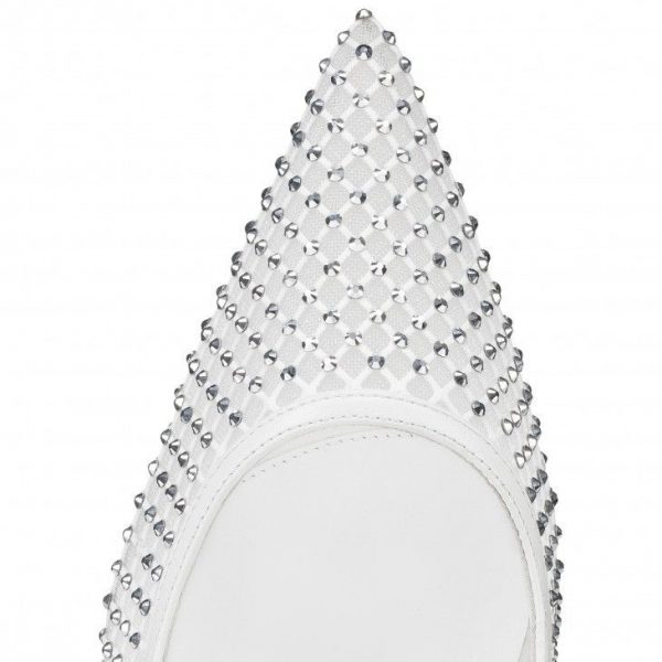 Christian Louboutin Apostropha Mesh Strass escarpins 80 mm en résille strassée et cuir nappa blanc – Image 4