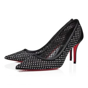 Christian Louboutin Apostropha Mesh Strass 80 mm Escarpins Résille Strass et Cuir Nappa Noir