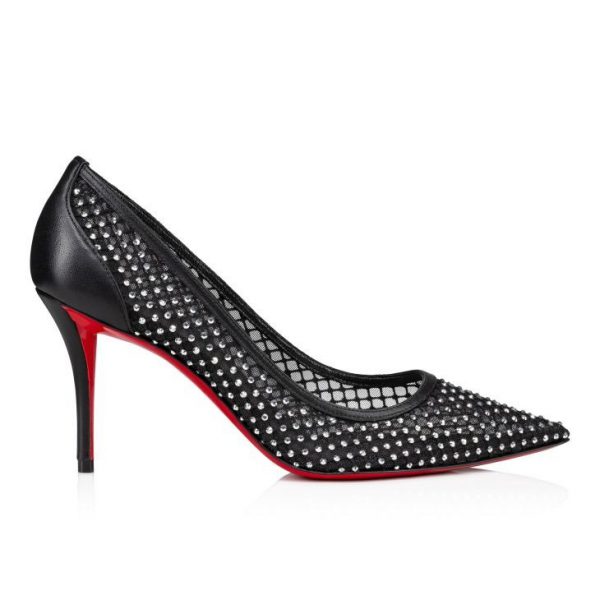 Christian Louboutin Apostropha Mesh Strass 80 mm Escarpins Résille Strass et Cuir Nappa Noir – Image 2