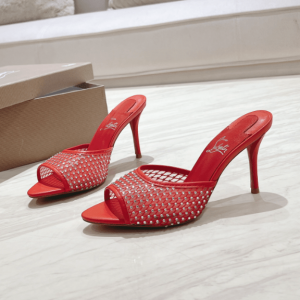 Christian Louboutin Mules Apostropha Mesh Strass 80 mm rouge