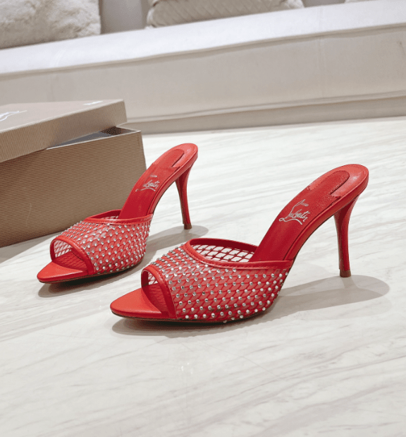 Christian Louboutin Mules Apostropha Mesh Strass 80 mm rouge