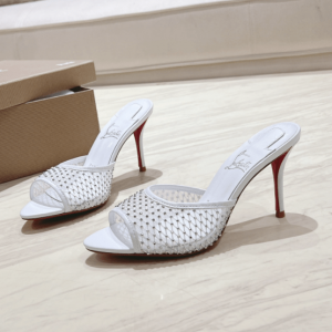 Christian Louboutin Mules Apostropha Mesh Strass 80 mm blanc