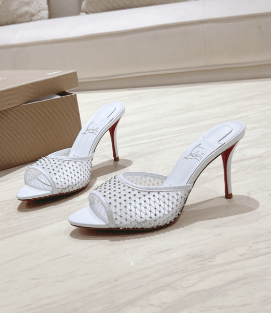 Christian Louboutin Mules Apostropha Mesh Strass 80 mm blanc