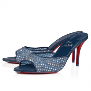 Christian Louboutin Apostropha Mule Mesh Strass 80 mm Bleu