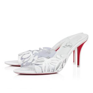 Christian Louboutin Apostropha Mule Petunia 80 mm Mules PVC et Cuir Verni Blanc