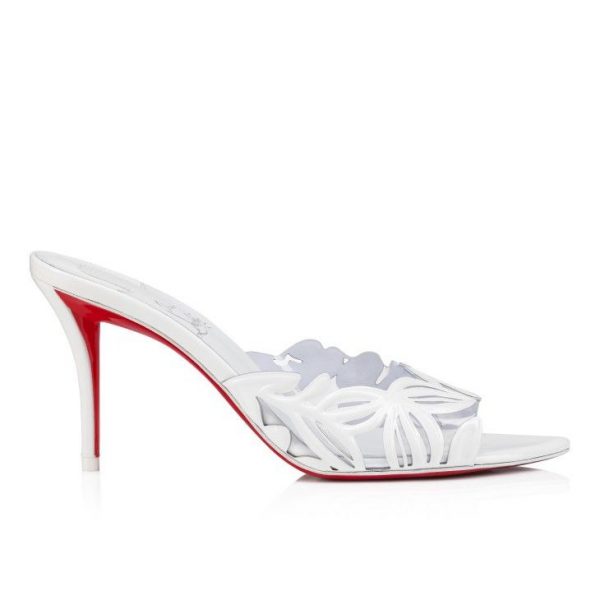 Christian Louboutin Apostropha Mule Petunia 80 mm Mules PVC et Cuir Verni Blanc – Image 2